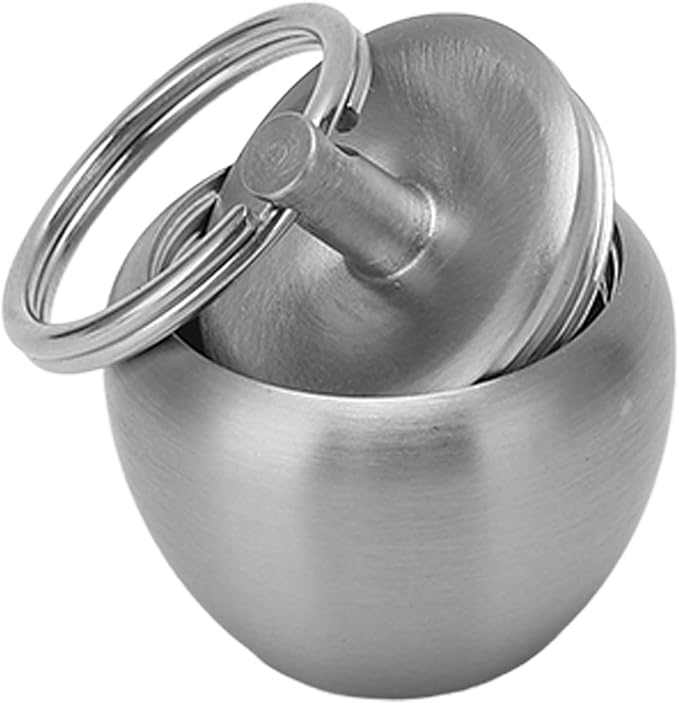 Pill Keychain Holder, Stainless Steel Mini Apple Shaped Pill Case Waterproof Portable Medicine Box Sealed Jar Keychain Pendant for Outdoor Camping Travel