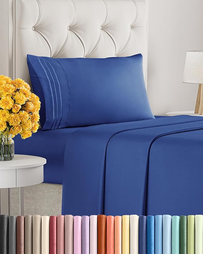 Twin Size 3 Piece Sheet Set - Extra Soft, Breathable & Cooling Sheets - Hotel Luxury Durable Bed Sheets for Women & Men - Deep Pockets, Easy-Fit & Wrinkle-Free Sheets - Cobalt Blue Oeko-Tex Bed Sheets