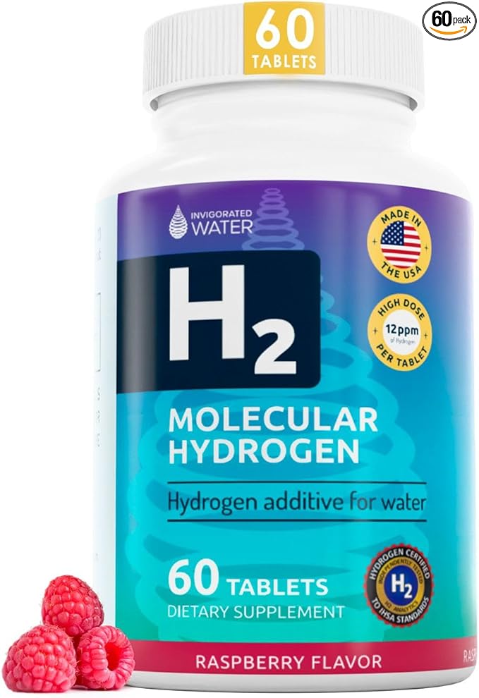 Invigorated Water Flavored Hydrogen Water Tablets with Magnesium - 12 PPM H2 Molecular Hydrogen Tablets for Drinking Water - Supports Energy, Brain & Cognitive Health, Non-GMO (60 servings, Raspberry)