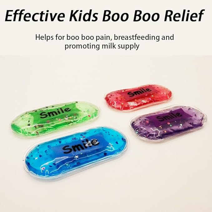 Boo Boo Ice Pack for Kids, Small Ice Pack for Injuries Cold Compress Gel Pack Cold Therapy for Scrape Knee, Bump Head, Hurt Elbow, Hit Thumb (4 Count (Smile))