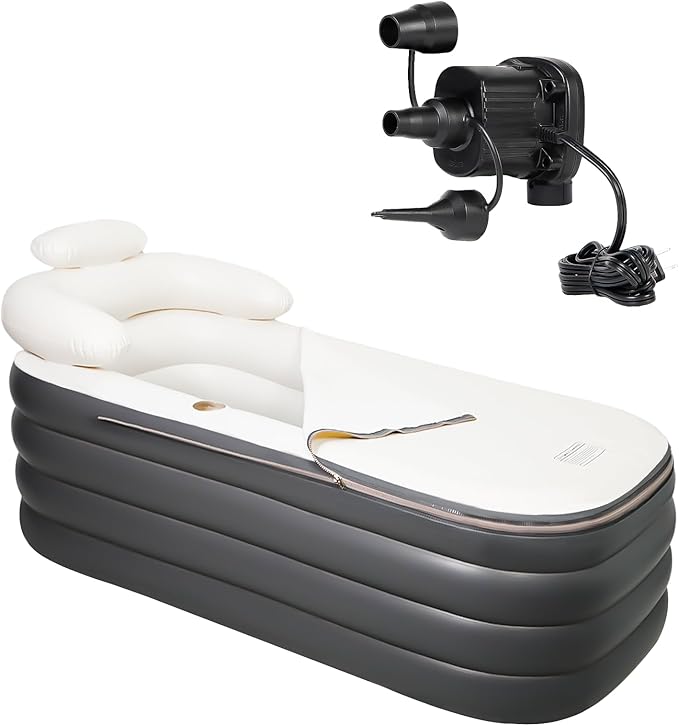 Inflatable Bathtub, Portable Bathtub Adult with Electric Air Pump, Freestanding Foldable Spa Tub with Backrest Cup Holder for Indoor Outdoor, Easy to Inflate＆Drain (Gray)