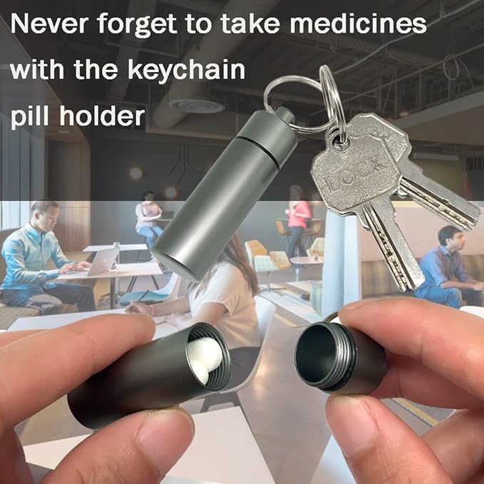3 Packs Keychain Pill Holder, EFFIET Waterproof Pill Fob Case Box Outdoor Container for Emergency Medicine Drugs, Foam Earplug Storage Case with Ear Plugs (Silver-Matt-Black)