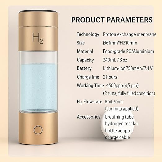 Premium Hydrogen Water Bottle Generator - Up to 4500ppb High-PPB SPE PEM Tech with Inhaler & Breathing Tube, 3-in-1 Portable Ionizer for Travel & Home, BPA-Free, Test Kit Included
