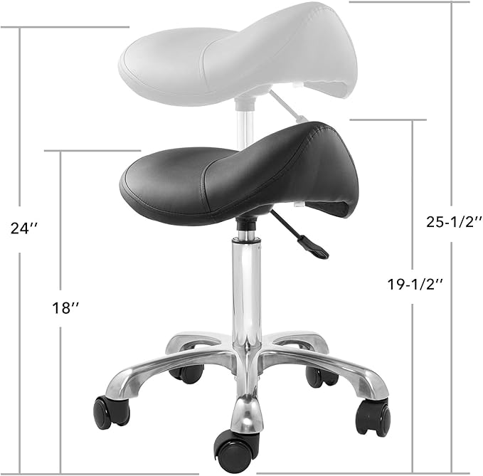 Saloniture Professional Ergonomic Saddle Stool, Black - Adjustable Hydraulic Seat, Rolling Spa Salon, Massage, and Medical Office Chair with Swivel Wheels