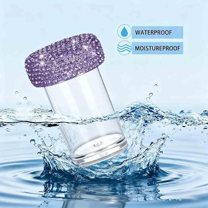 Bling Diamond Portable Waterproof Pill Case Medicine Dispenser Bottle Storage for Outdoor Camping Travel (Purple)