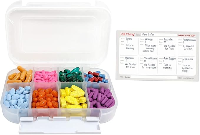 Large Pill Organizer, 8 Compartment Big Pillbox for Travel, Airtight Design, Easy Travel Medication Management, Adjustable Dividers, Gasket Waterproof Med Box with Medication Map (Clear - 1 Pack)