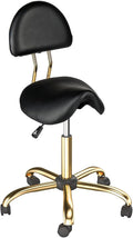 OmySalon Drafting Chair,Ergonomic Saddle Stool with Back Support,Tall Adjustable Rolling Stool with Thick Seat Cushion, Office Computer Chair for Salon Barber Spa Home Bar, Black Gold