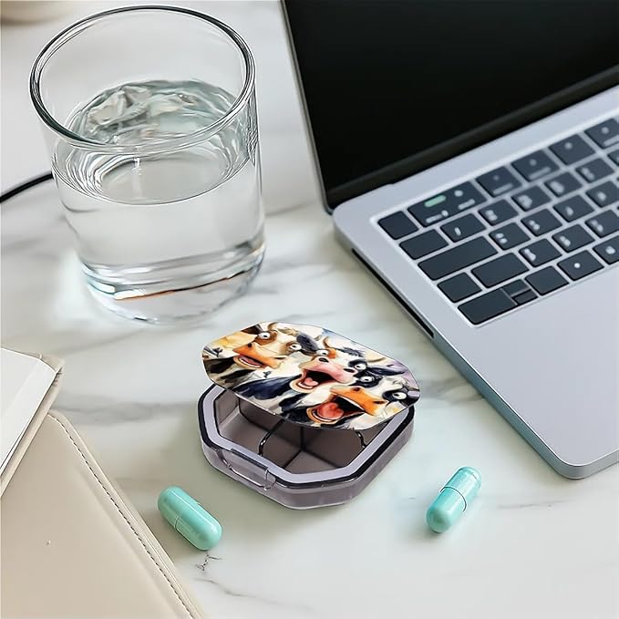This Portable Funny Cartoon Cow Pattern 4 Compartment Pill Box Can Be Placed in A Pocket Or Wallet to Store Vitamins, Medicines Health Supplements Other Medications.