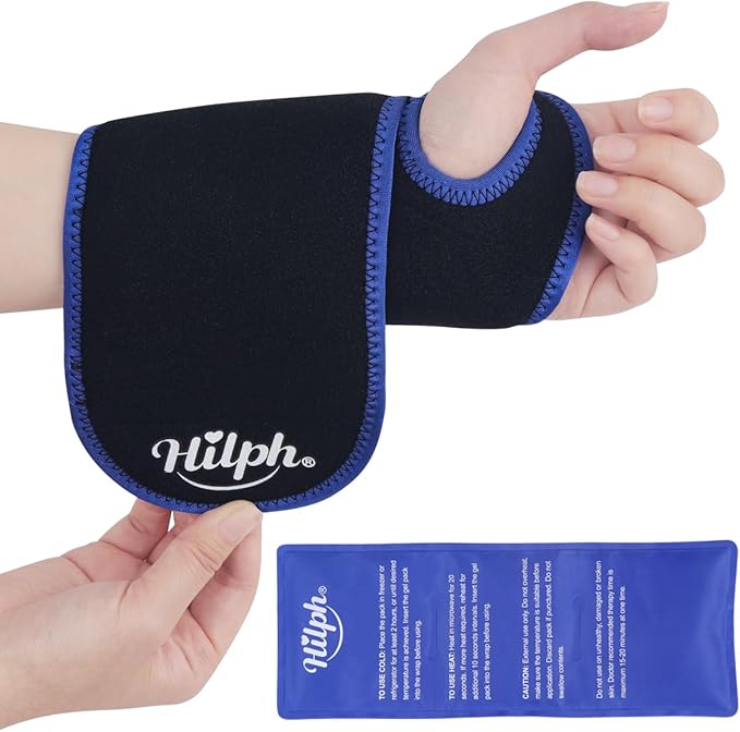 Hilph Wrist Ice Pack Wrap, Reusable Wrist Brace with Gel Hot Cold Compression Pack for Hand Injuries, Hand Ice Pack for Carpal Tunnel, Rheumatoid, Tendonitis, Swelling, Black