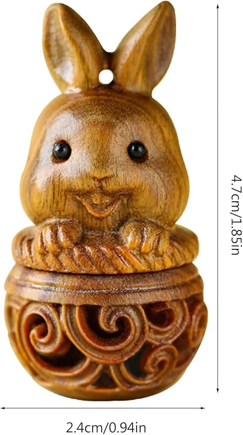 Brown Mini Wood Pills Storage Box Cute 3D Carved Rabbit Pill Organizer Box Container Bin Pendant Accessories Pill Organizers Medication Aids