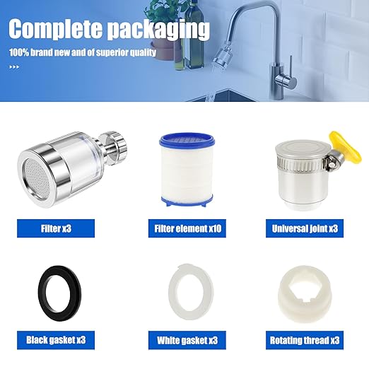 3 PCS Sink Filter Water Faucet, 360 ° Rotating Bathroom Sink Filter, Removes Chlorine Fluoride Heavy Metals Hard Water for Home Bathroom & Kitchen