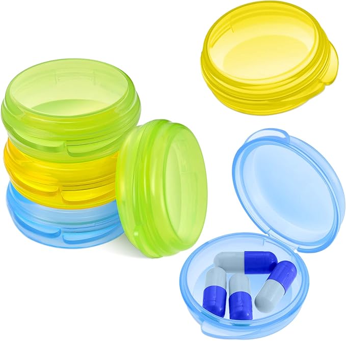 Patelai 6 Packs Small Pill Organizer Box, Travel Pill Container Portable Daily Mini Medicine Case Holder for Pocket Purse Briefcase Cod Liver Oil Jewelry Beads Earplug Storage Box(Blue, Green, Yellow)