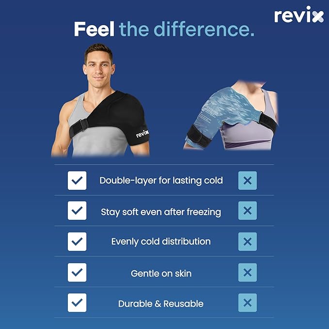 REVIX XL Shoulder Ice Pack for Rotator Cuff and Arm, Reusable Large Cold Gel Wrap with Extra Removable Coldfocus, 30-Minute Lasting Cooling, Flexible Fit for Recovery, Workout Relief & Daily Comfort