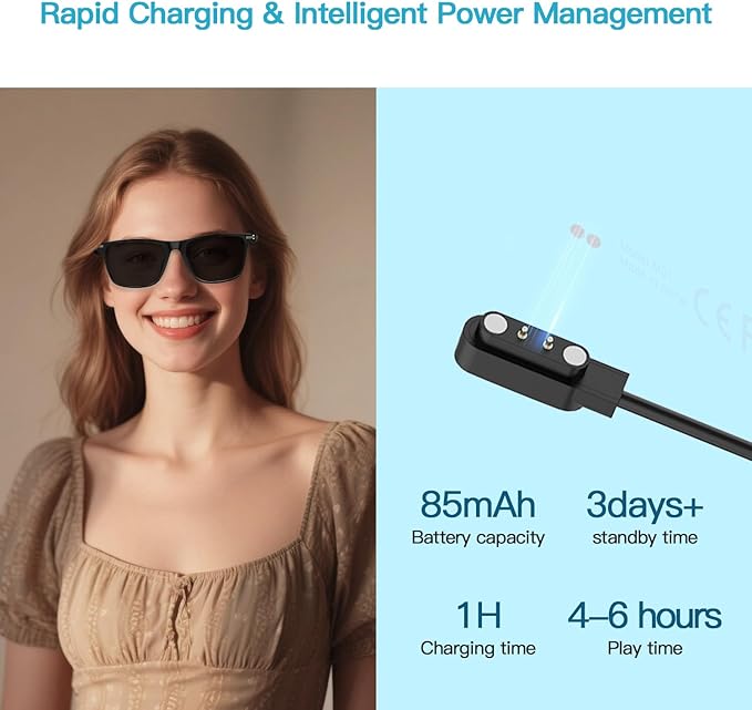 Smart Glasses for Men Women - Bluetooth Audio Sunglasses with Polarized Lenses - Wireless Headphones, Hands-Free Calling, UV Protection, Open Ear, IP67 Waterproof for Driving Fishing Walking