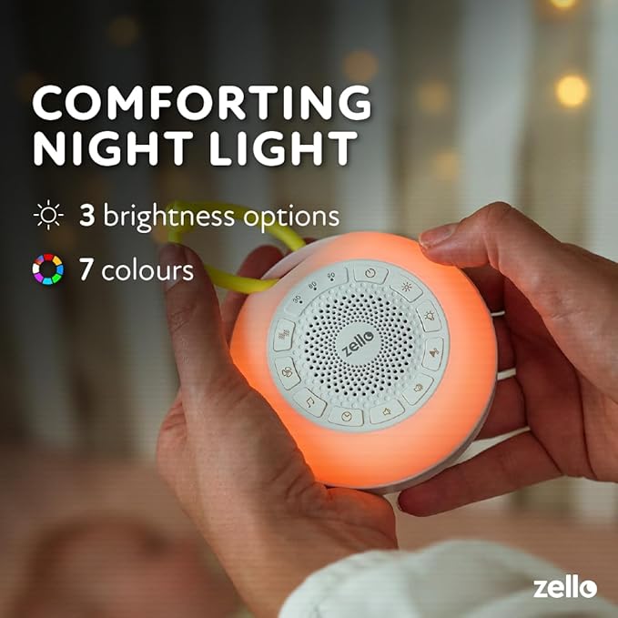 Zello | Portable Pro Max White Noise Machine | 30 Sounds | 55+ Hours Battery Life | 7 Colour Night Light | Child Lock | Sleep Timer | USB Rechargeable | Baby Sleep Aid | Sleep Sound Machine