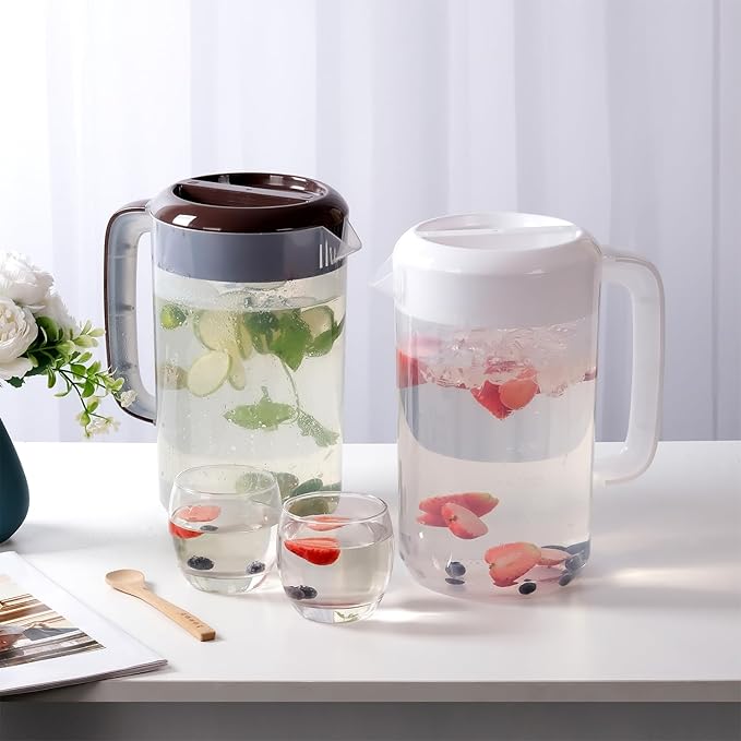 Clear 1 Gallon Pitcher with Lid, Large Plastic Ice Tea Jug for Fridge, Sun Tea Pitcher - Clear