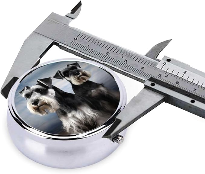 Pill Box 3 Compartment Medicine Pill Organizer Animal Schnauzer Dog Round Pill Case for Purse & Pocket Travel Pillbox Portable Metal Medicine Vitamin Fish Oil Organizer Unique Gift
