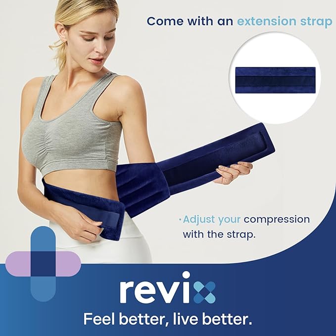 REVIX Microwavable Heating Pad for Back, Extra Large Microwave Heating Wrap for Waist, Stomach, and Shoulders, Moist Heat Therapy for Stress Relief, Adjustable, for Men and Women, Navy