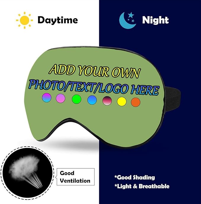 Personalized Eye Mask, Custom Eyeshade Blindfold Add Your Design Image Text Customized Eye Cover with Adjustable Strap for Sleeping Travel Work Naps Blocks Light, Fruit Green