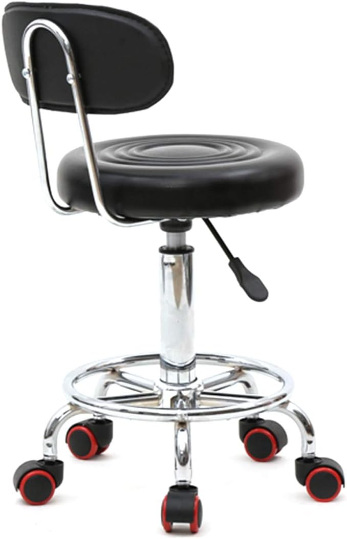 Be Well Medical Spa Stool with Back, Massage Salon Drafting Stool on Wheels for Office Desk Home Kitchen Massage Medical Salon Artist - Black