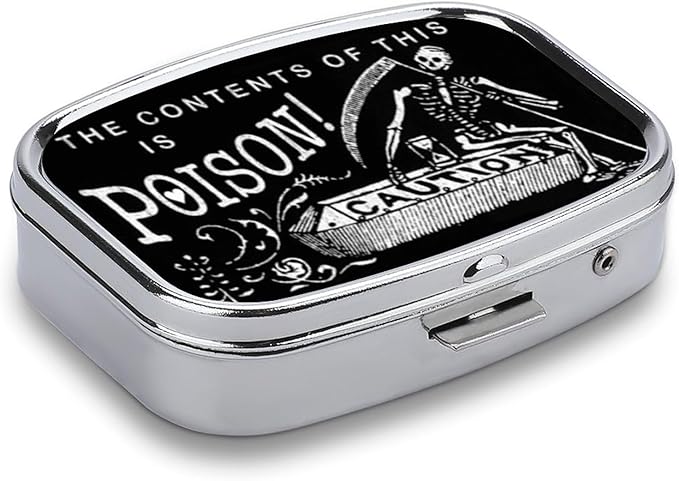 Metal 2 Compartment Pill Organizer Travel Friendly Portable Compact Pill Box Cute Pill Case to Hold Vitamins,Fish Oil,Supplements,Meds,Tablet for Purse,Pocket. (Black Scythe)
