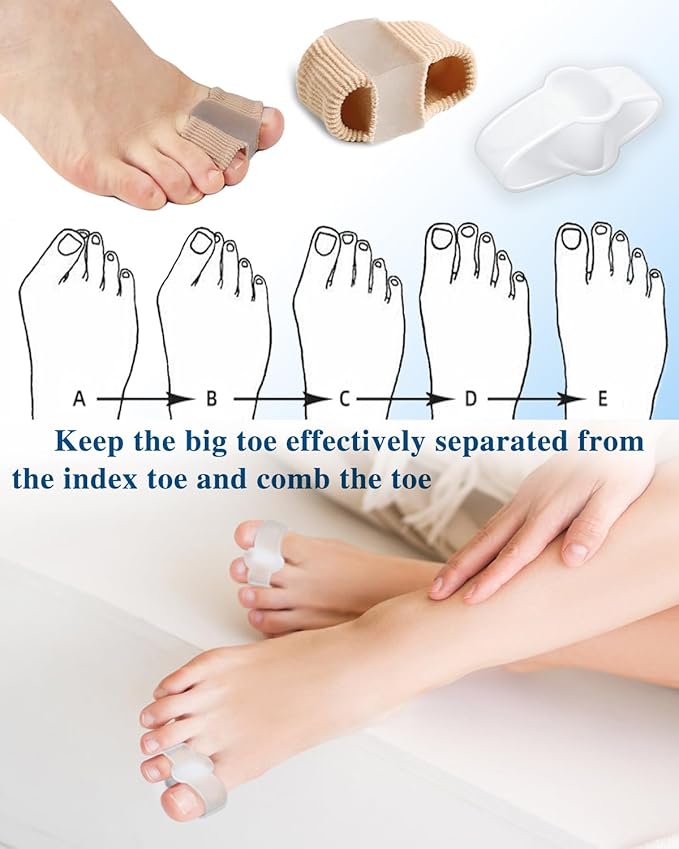 4Pcs Toe Separators for Bunion Correction, Big Toe Straightener Elasticity Hammer Bunion toe Corrector Spacers for Feet Women Men Correct, with 2 Loops (2 Nylon+2 Gel)