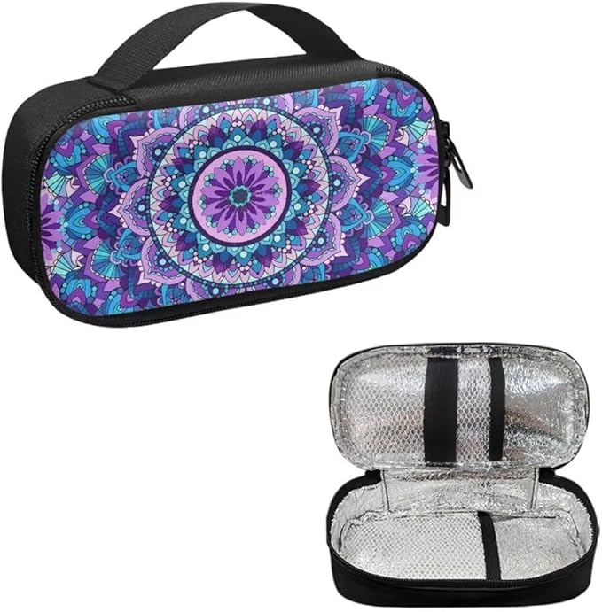 Mandala Flower Diabetic Supplies Travel Case, Storage Carrying Bag for Diabetes Testing Kit, Blood Glucose Monitor Meters, Test Strips, Medication, Lancets, and Other Diabetic Supplies