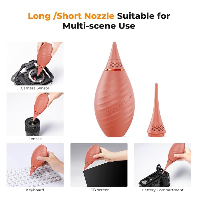 K&F CONCEPT Air Blower, with Long Nozzle/Short Nozzle Switch Design, Single Air Intake Camera Lens Blower, for Digital SLR Lens Sensor LCD Screens Musical Instruments Keyboards Telescope Filters