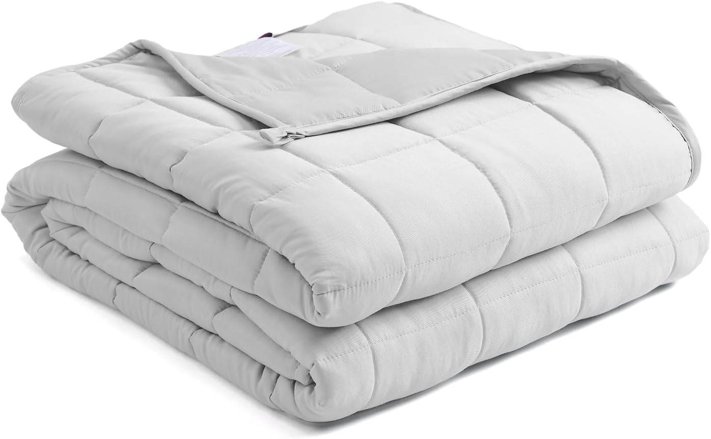BB BLINBLIN Cooling Weighted Blanket Heavy Blanket, Calm and Sleep, Premium Soft and Comfortable Material and Glass Beads (Light Grey, 60''x80'' 25lbs), Suit for Adult(~240lb) Use on Queen/King Bed