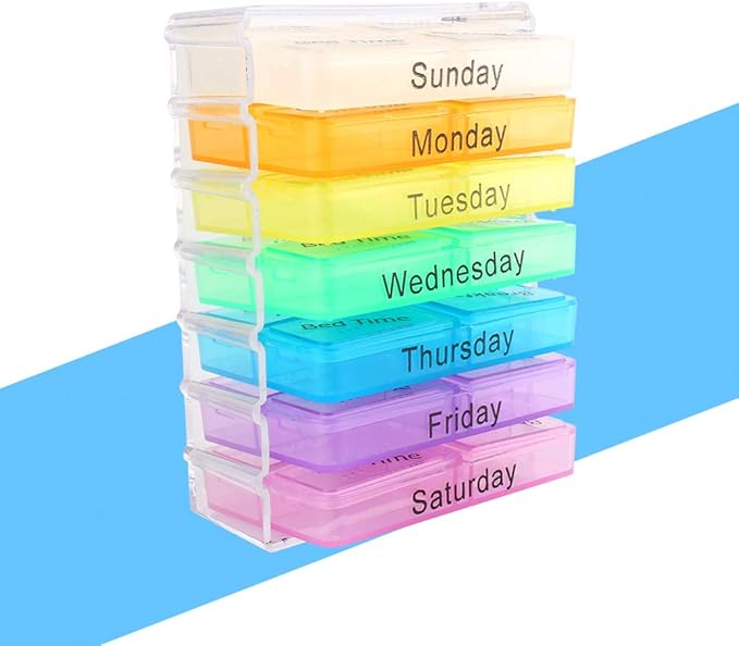 Pill Box,Weekly Pill Organizer, Medicine Organizer, 7 Days Weekly Dispenser Am Pm Storage Pill Container Tablet Sorter Daily Pill Case to Hold Medication, Vitamins, Fish Oil and Supplements, Week