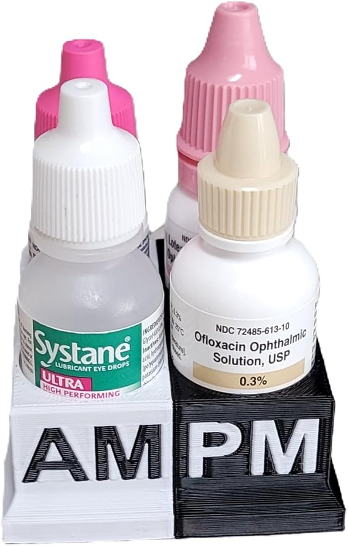 Znet3D Eye Drops Bottle Organizer & Tracker – AM/PM 4-Slot (White/Black)