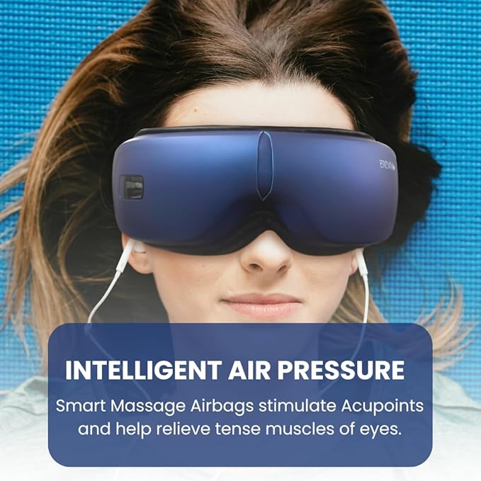 Eye Massager With Heat and Bluetooth Music - Heated Mask for Migraine Relief & Reduce Strain, Dry Eyes - Wireless Sleep Mask for Improving Sleeping - Gifts for Women Men