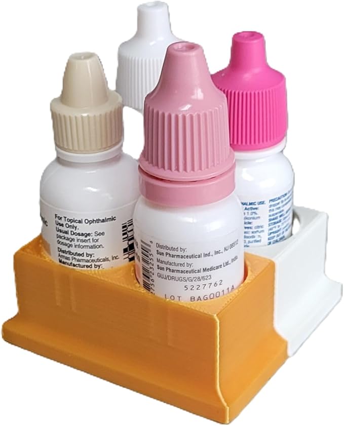 Znet3D Eye Drops Bottle Organizer & Tracker – AM/PM 4-Slot (White/Gold)