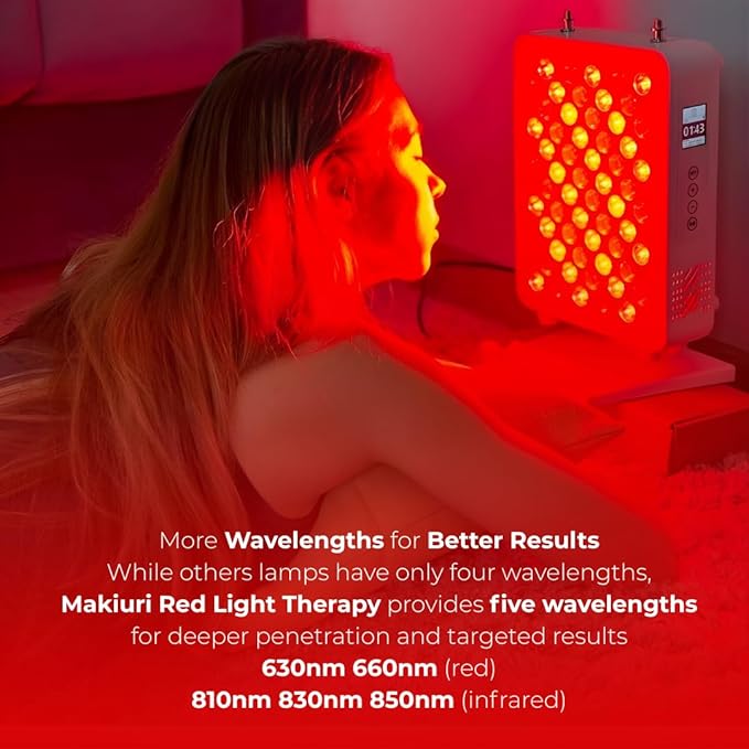 Makiuri Red Light Therapy Panel for Face & Body | 630 nm, 660nm, 810nm, 830nm, 850nm | Clinical Grade Red & Near-Infrared LED Light Therapy (5 Wavelengths) | High Irradiance | Mercury (White 60 LED)