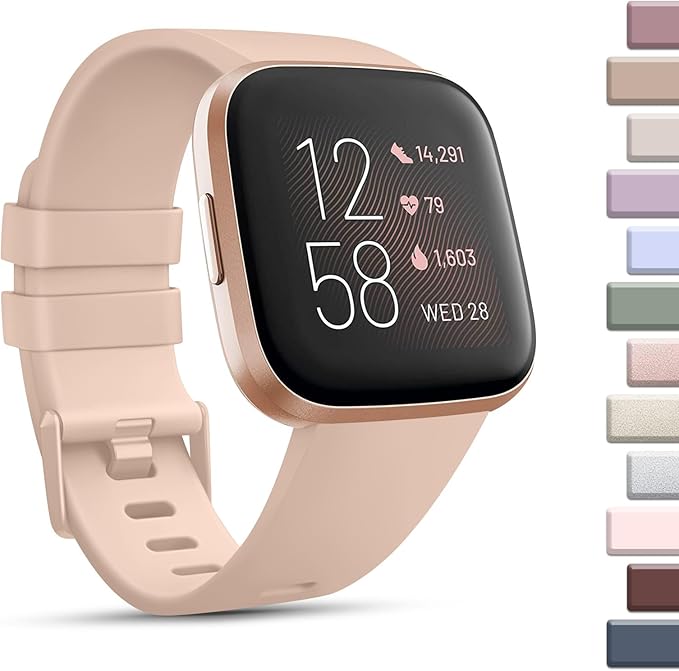 Mugust Sport Bands Compatible with Fitbit Versa 2 / Fitbit Versa/Versa Lite/Versa SE, Classic Soft Silicone Replacement Wristbands Straps for Fitbit Versa 2 Smart Watch Women Men (Large,Apricot Pink)