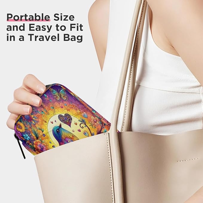 Ethnic Bird Art Pill Case Travel Pill Organizer Weekly 7 Day Portable with Zipper Medicine Box Pill Case for Vitamins, Birth Control,Fish Oils,Medication, Supplements