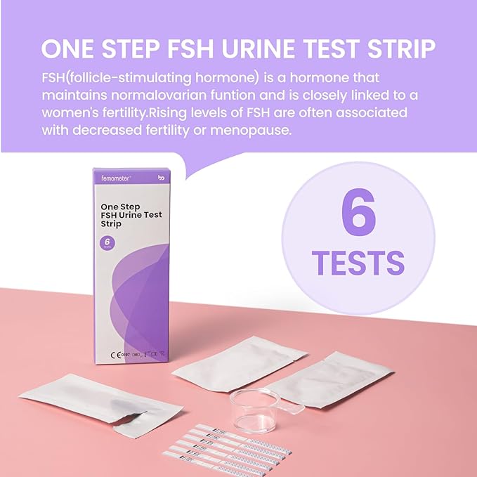 Femometer FSH Menopause Test, Understand Your Ovarian Reserve Determine Your Fertility and Detect Menopause at Home, Include 6 FSH Test Strips & Urine Cup