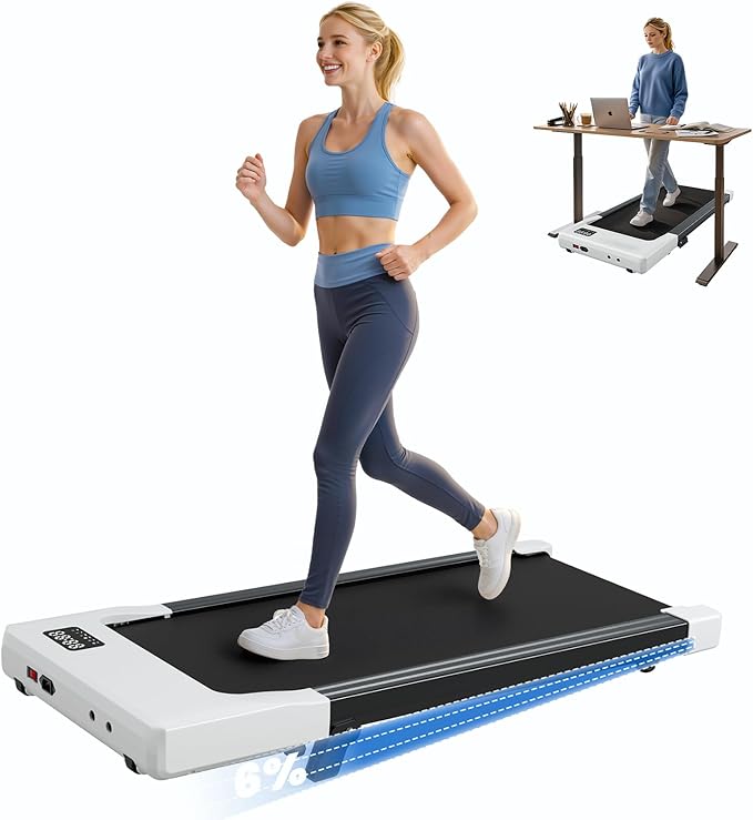 DeerRun Under Desk Walking Pad Treadmill for Home & Office, 6% Manual Incline, 2.5 HP, 0.6–3.8 MPH Walking Speed, 300 lb Capacity, App & Remote Control