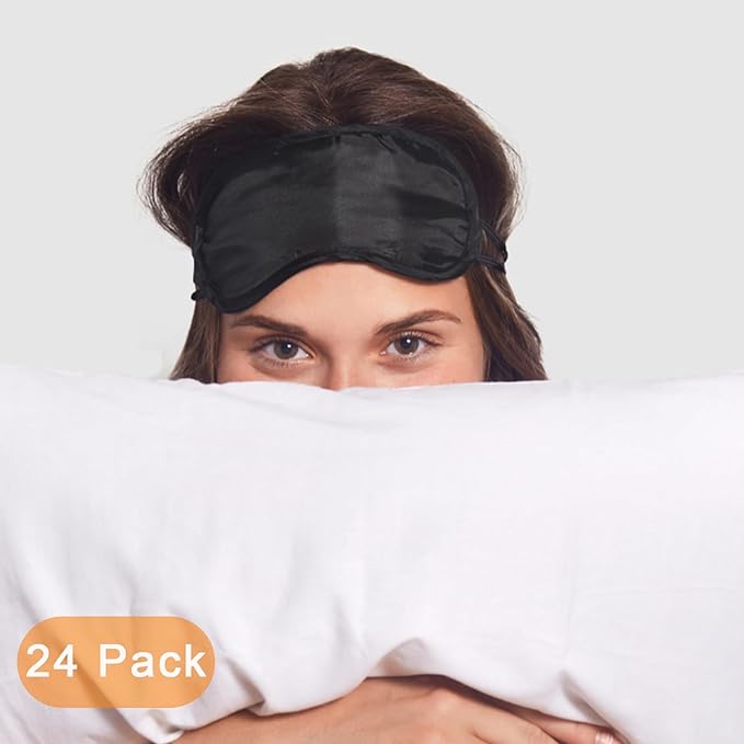 24 Pack Blindfold Eye Mask Cover Sleep Mask for Party Games Travel Sleep Team Build Party Supply with Adjustable Strap for Women Men Kids, Black