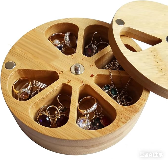 fashciaga Bamboo Wood Daily Weekly Vitamin Medicine Pill Organizer Case Box,Kitchen Salt Spice Cellar Containers,Earring Ring Jewelry Storage Decorative Box (Small)