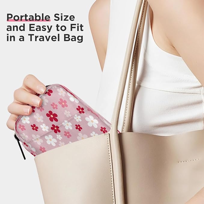 Flower Pink Pattern Pill Case Travel Pill Organizer Weekly 7 Day Portable with Zipper Medicine Box Pill Case for Vitamins, Birth Control,Fish Oils,Medication, Supplements