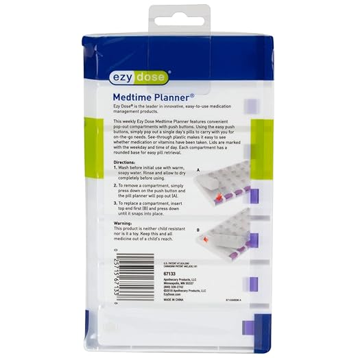 EZY DOSE Weekly (7 Day) 4 Times a Day Push Button Pill Organizer and Vitamin Planner, Removable Daily Pillboxes, Green, Convenient and Easy to Use, Clear Lids, Large, BPA Free