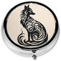 Nordic Art Tattoo Fox Pill Box 3 Compartment Pill Case, Portable Medicine Pill Organizer for Pocket Purse Pill Box Decorative Metal Medicine Vitamin Organizer