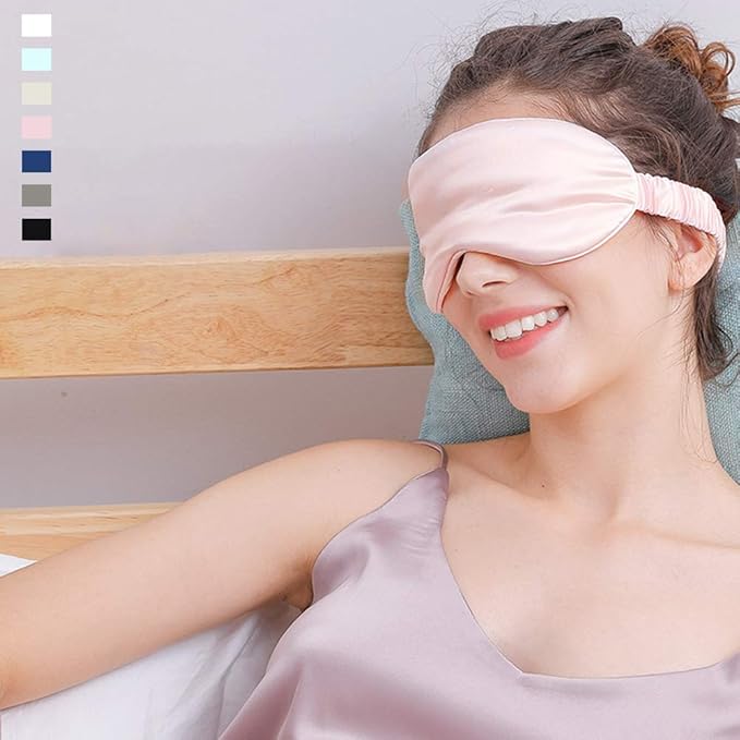 THXSILK Sleep Mask 100% 25 Momme Pure Mulberry Silk Super Smooth Cooling Sleep Eye Mask Blackout for Women/Man/Kids, Eye Cover with Wide Head Strap for Good Night Sleep, Charming Pink