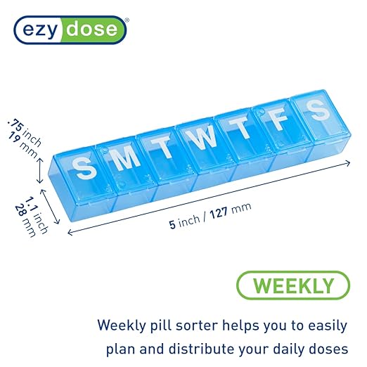EZY DOSE Weekly (7-Day) Pill Organizer, Medicine Planner, Vitamin Organizer Box, Case for Supplements and Fish Oils, Convenient and Easy to Use Medium Compartments, Travel Friendly, Blue, BPA Free
