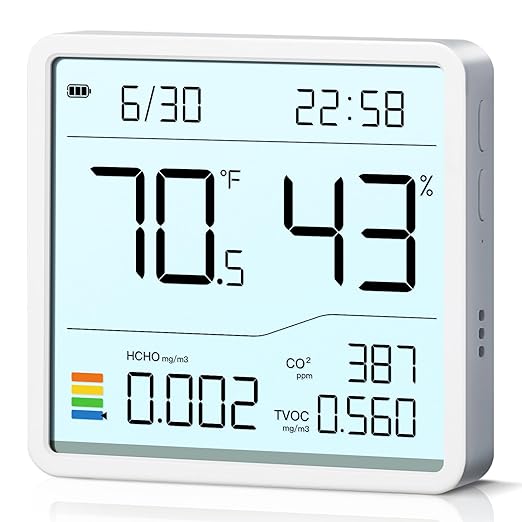 7-in-1 Air Quality Monitor Indoor, Air Analysis Apparatus, 5s Backlight Air Quality Meter for TVOC, HCHO, Temp, Hum, Temperature Humidity Monitor for Home, Office, Hotel