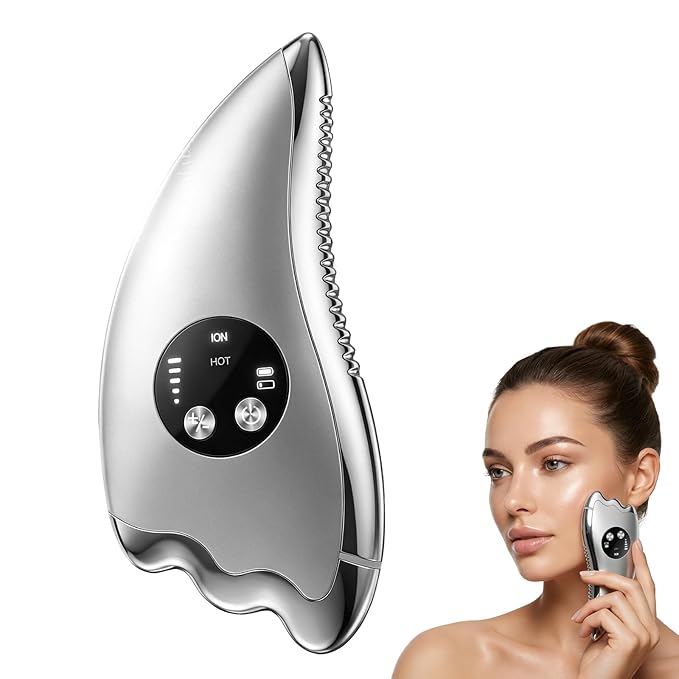 Electric Gua Sha with Microcurrent & Heated, 2-in-1 Dual-Sided face sculpting tool for Chin,Arms, Legs,No-Noise Gua sha Tool for Firming, Sculpting & Skincare