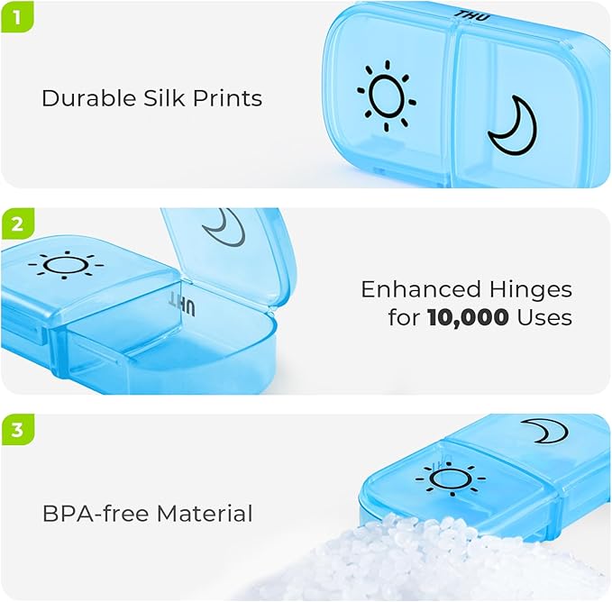 AUVON Weekly Pill Organizer 2 Times a Day with PU Leather Bag, Travel AM PM Pill Box 7 Day with One-Side Large Opening Design for Easy Filling, Portable Pill Case for Vitamins, Medication, Supplements