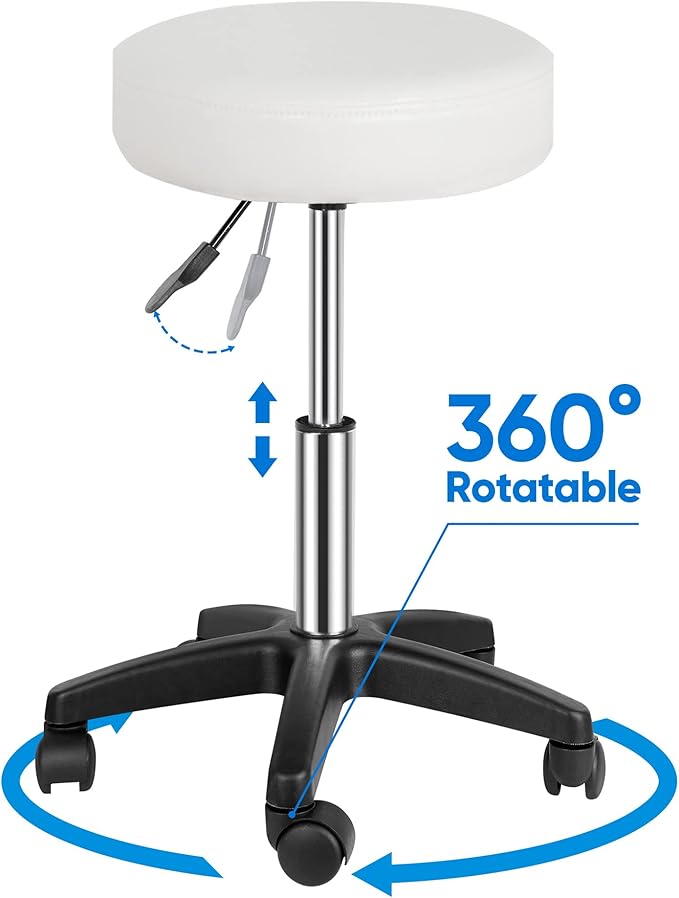 SUPER DEAL Rolling Stools Swivel Chairs Facial Massage Spa Salon Bar Stool Adjustable Hydraulic Rolling Chair, White