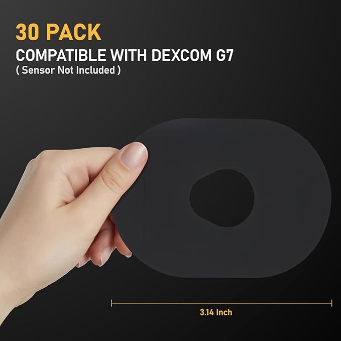 30Pcs Super Waterproof Dexcom G7 Adhesive Patches, Hypoallergenic & Sweaterproof CGM Sensor Patches, Glucose Monitor Patch Lasting for 10-15 Days, Sensor is Not Included (Black)